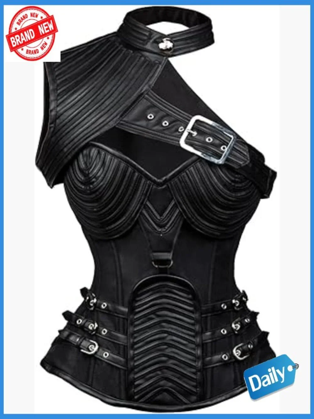Heavy Steel Boned Overbust Corset with Zipper Lace Up Back